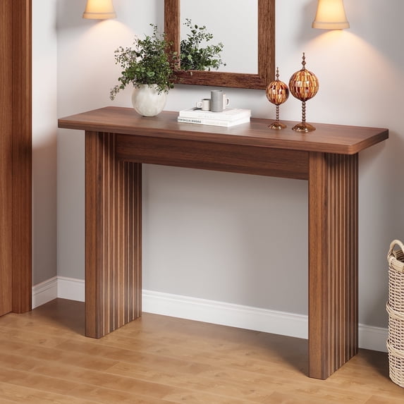 Wirrytor 43-Inch Square Walnut Console Table for Entryway, Farmhouse Wooden Sofa Tables for Living Room, Behind The Couch Table for Living Room, Entryway Table for Entrance, Plank Entry Table