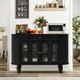 thumbnail image 1 of Wirrytor 47'' Fluted Wooden Oval Sideboard Buffet Cabinet with 2 Hollow Doors 2 Open Shelves, Elegant Curved Dining Cabinets,Kitchen Sideboard Cabinet for Dining Room Living Room Hallway,Black, 1 of 10