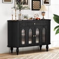 thumbnail image 1 of Wirrytor 47" Mid-Century Sideboard with Tambour Sliding Sides, Coffee Bar Buffet Cabinet Credenza for Kitchen Living Room Dining Room, Black, 1 of 9