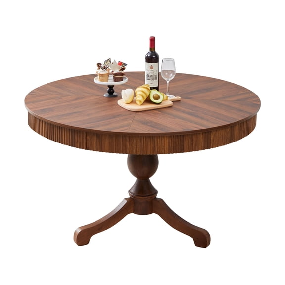 Wirrytor 47 ' Round Circle Wooden Pedestal Dining Table, with Round Tabletop & Curved Trestle Legs in Antiqued Brown Finish, Place Dining Table, Bistro