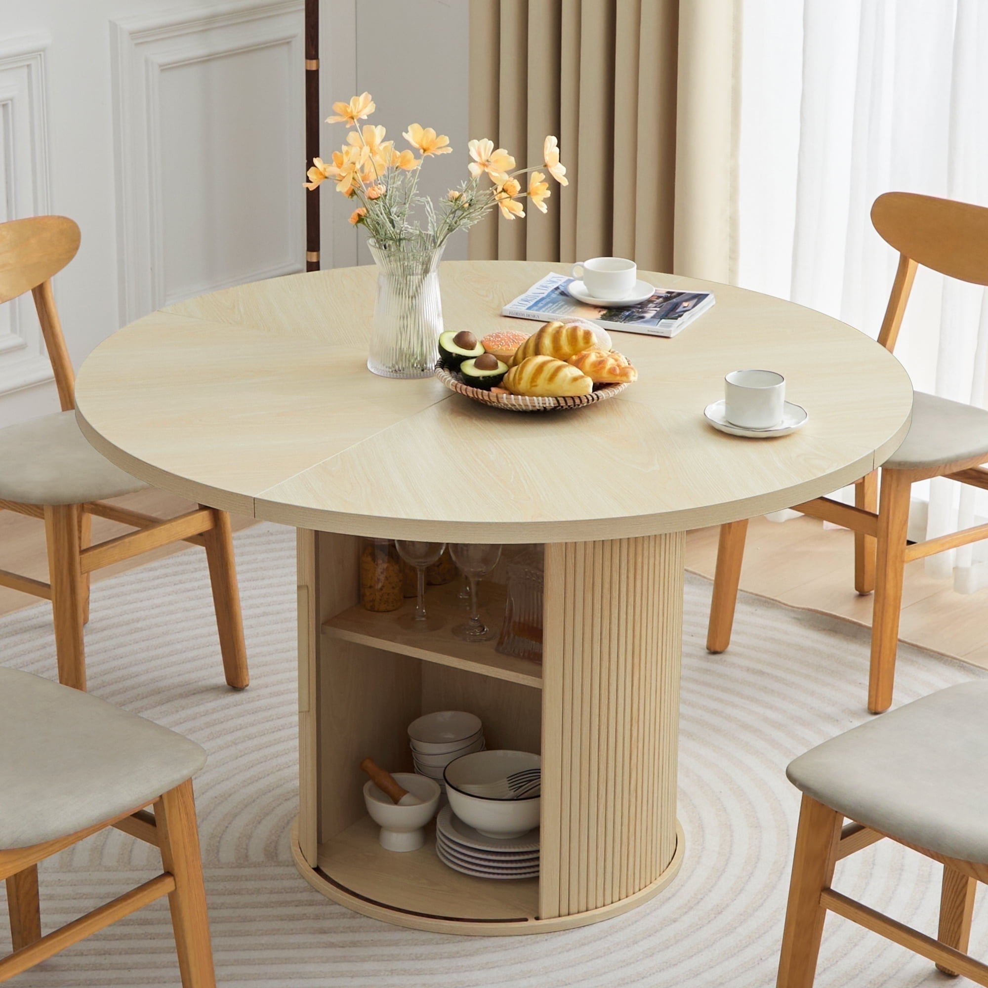 Wirrytor Round Dining Room Table with Storage, Modern Round Table for 4, Kitchen table with 2-Layer Storage Shelves, Circle Dining Table,Natural - Walmart.com