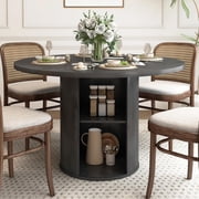 Wirrytor 47 Black Dining Room Table with Storage, Modern Round Table for 4, Kitchen table with 2-Layer Storage Shelves, Circle Dining Table