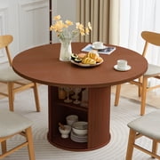 Wirrytor 47" Round Dining Room Table with Storage, Modern Round Table for 4, Kitchen table with 2-Layer Storage Shelves, Circle Dining TableWalnut