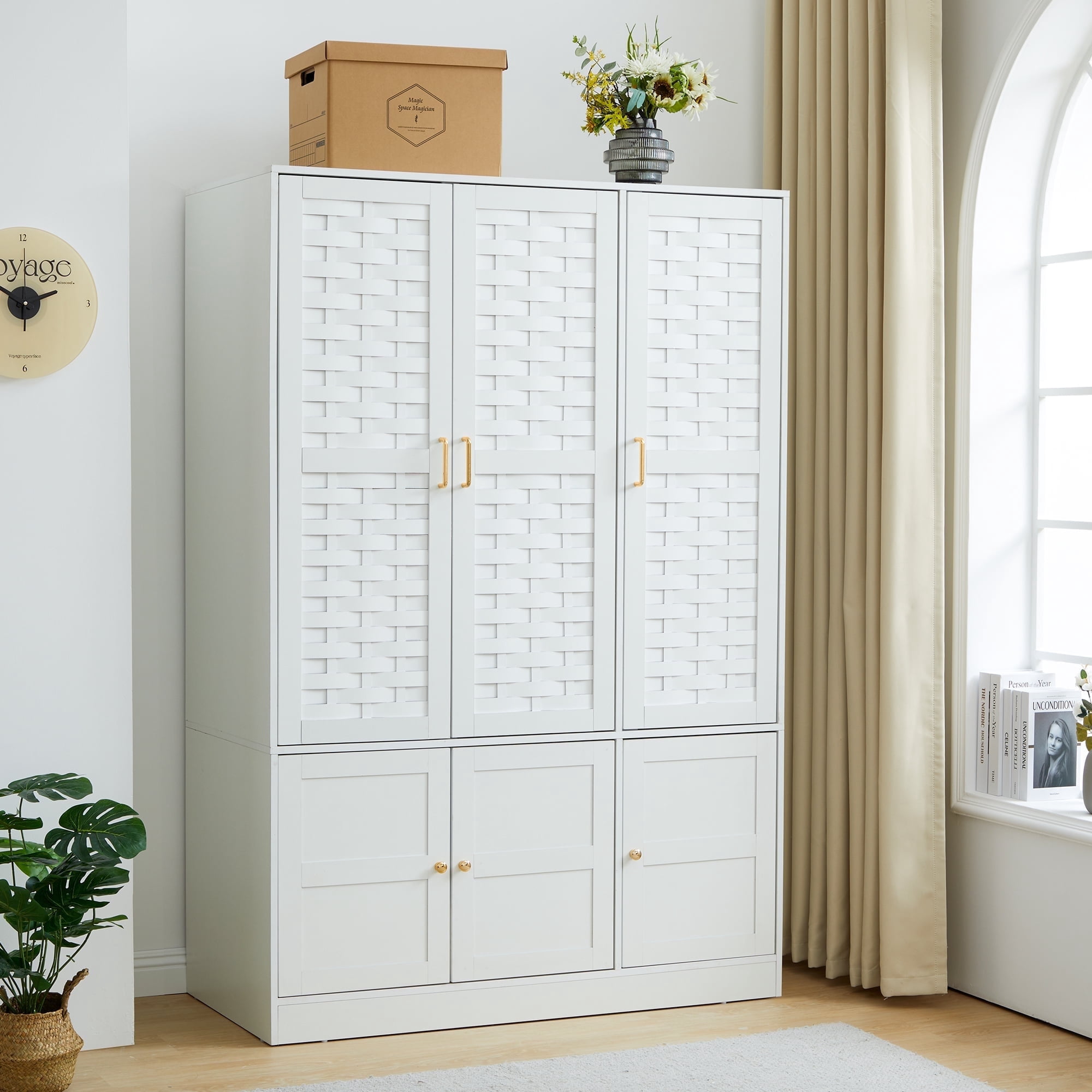 Wirrytor 6 Doors Armoire Wardrobe, Storage Cabinet Wood, 8 Shelves
