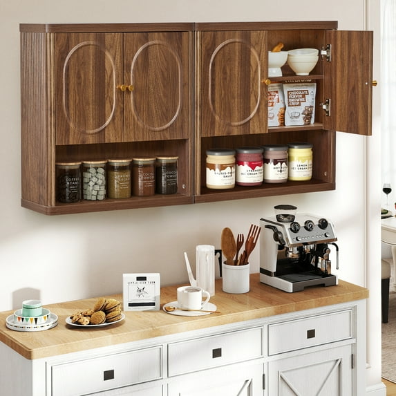 Wirrytor Bathroom Brown Medicine Cabinet, Vanity Wall Mounted Storage Cabinet with Adjustable Shelves, Hanging Wall Cabinet for Bathroom, Cupboard for Kitchen, Laundry, Living Room