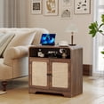 thumbnail image 1 of Wirrytor Farmhouse End Table with Charging Station and 2 Doors, Storage Shelf Nightstand for Living Room Bedroom, Modern Side Table with Rounded Corners and Black Metal Legs, 1 of 7