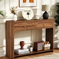 thumbnail image 1 of Wirrytor Walnut Console Table with 2 Drawers for Entryway, Modern Sofa Table for Living Room, Narrow Sofa Table with Open Storage Shelf, Hallway Table and Couch Table Behind Sofa, 1 of 26