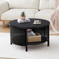 thumbnail image 1 of Wirrytor Rattan Round Coffee Table with 2-Tier Wood Storage, Circular Table, Round Storage Table,Black, 1 of 8