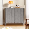 thumbnail image 1 of Wirrytor Cream Style Minimalist Sideboard Cabinet with Solid Wood Legs, Buffet Cabinet with Adjustable Shelves, Large Storage Cabinet with Wave Doors for Living Room,Grey, 1 of 12