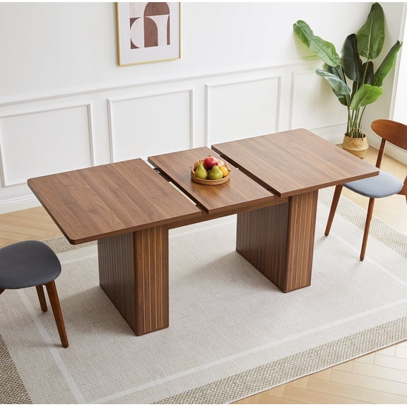 Wirrytor Expandable Dining Table for 6-8 People, Rectangular Wooden Indoor Dinner Tables, Large Kitchen Dining Table for Home,Walnut