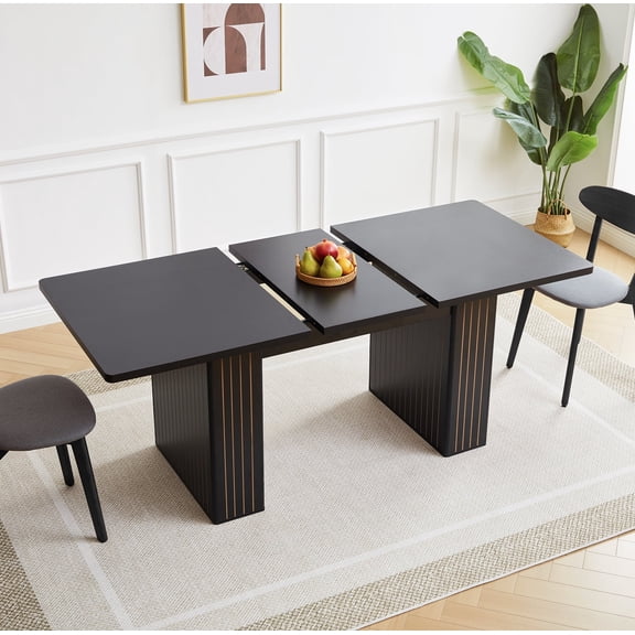 Wirrytor Extendable Round Dining Table for Small Spaces, Modern Kitchen Table with Sturdy Wooden Base, Expandable Dining Room Table for 6 to 8 People, Black