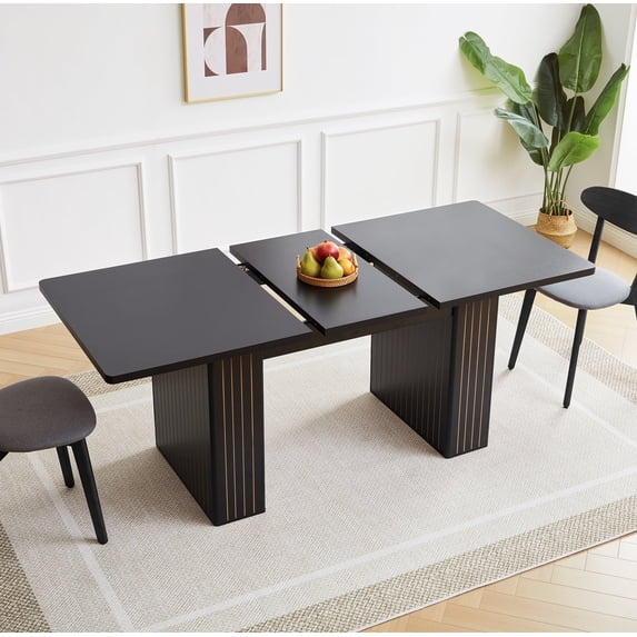 Wirrytor Extendable Round Dining Table for Small Spaces, Modern Kitchen Table with Sturdy Wooden Base, Expandable Dining Room Table for 6 to 8 People, Black
