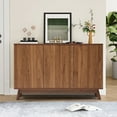 thumbnail image 1 of Wirrytor Fluted Sideboard Buffet Cabinet with 3 Doors, Wood Accent Storage Cabinet, Small Credenza Cabinet for Kitchen Dining Living Room Entryway (Walnut), 1 of 9