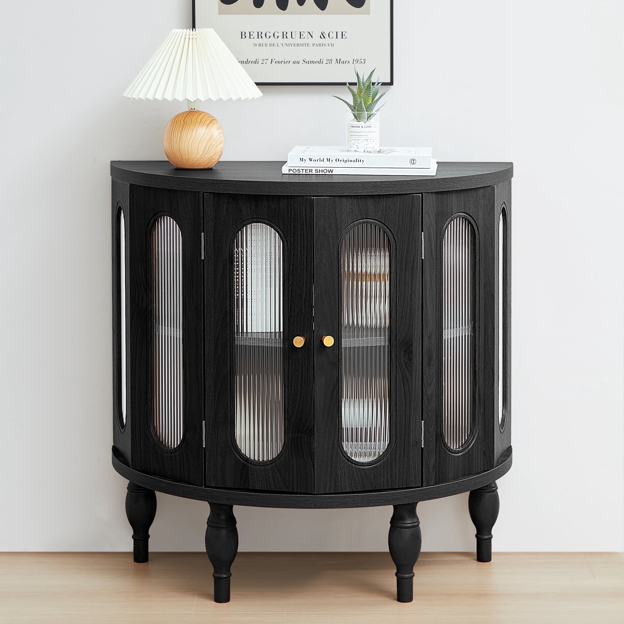 Wirrytor Fluted Wooden Round Small Sideboard Buffet Cabinet With 2 wirrytor-fluted-wooden-round-small-sideboard-buffet-cabinet-with-2
