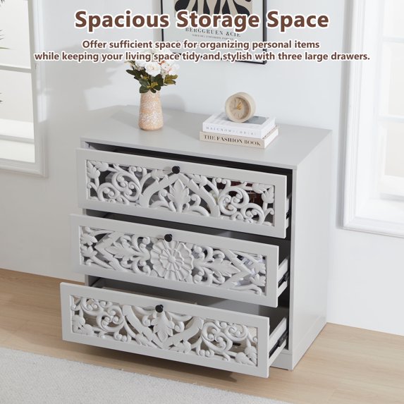 Wirrytor Gray 3 Drawer , Modern Chest of Drawers with Handles, Accent Wood Storage Cabinet for Bedroom, Living Room and Kitchen