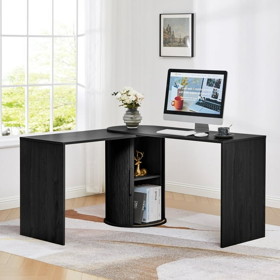 Wirrytor L Shaped Desk Corner Office Desk Computer Desk with Storage Cabinet, Gaming Desk, Gaming Computer Desks for Study,Working,Black