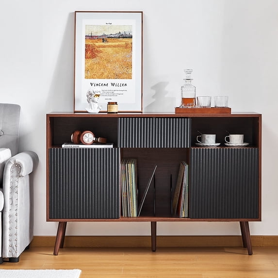 Wirrytor Large Record Player Stand with Drawer ,Turntable Stand with Record Storage,Vintage Vinyl Record Storage Cabinet,Record Player Table/TV Stand Holds Up to 350+ Albums for Living Room Bedroom