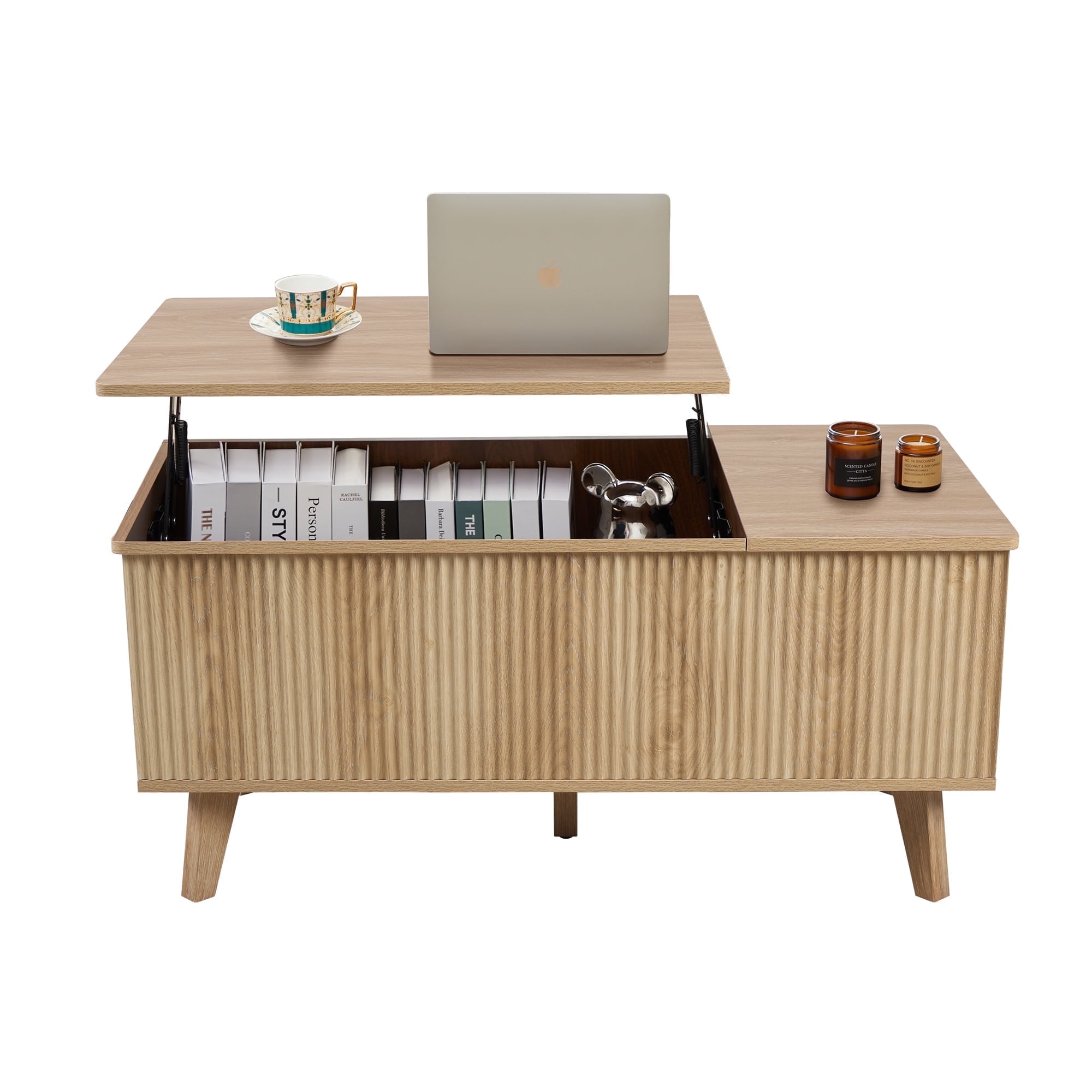 Wirrytor Modern Lift Top Coffee Table with Hidden Storage, Square Center Table with Adjustable Shelf for Living Room, Farmhouse Coffee Table with Large Compartment