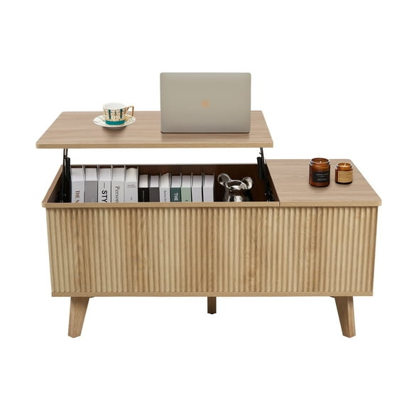 Wirrytor Modern Lift Top Coffee Table with Hidden Storage, Square Center Table with Adjustable Shelf for Living Room, Farmhouse Coffee Table with Large Compartment