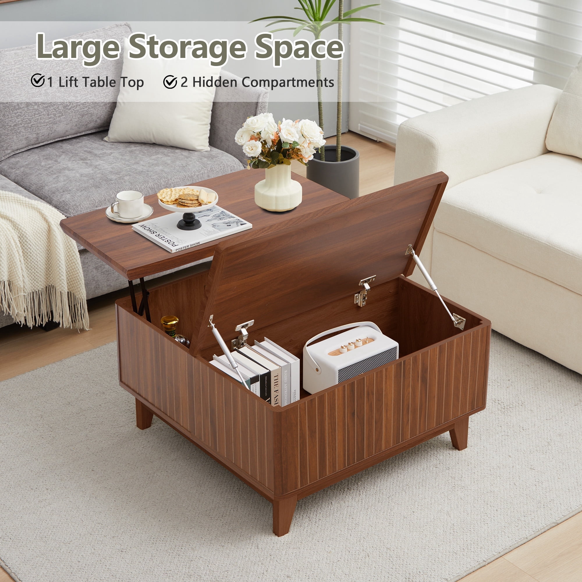 Wirrytor Lift Top Coffee Table, Square Coffee Table with Hidden Storage ...