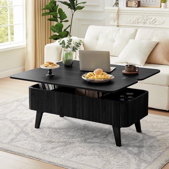 Wirrytor 3 in 1 Lift Top Coffee Table with Storage, Black Folding Desk for Small Spaces, Modern Center Table with Hidden Compartments for Living Room