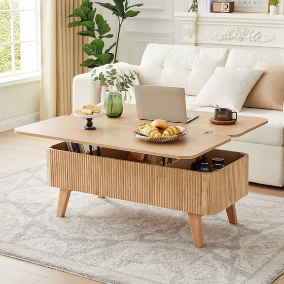 Wirrytor 3 in 1 Lift Top Coffee Table with Storage, Center Table with Hidden Compartments for Living Room, Coffee Table for Living Room, Nature