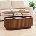 thumbnail image 1 of Wirrytor Lift Top Wood Oval Coffee Table with Hidden Storage Compartment and Shelf for Living Room, Fluted Oval Center Tea Table with Wooden Lift-Top for Apartment, Small Space, Brown, 1 of 9
