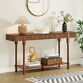 thumbnail image 1 of Wirrytor Long Console Table with Drawers for Living Room, Narrow Fluted Sofa Table with Open Storage Shelf, Couch Table Behind Sofa, Entryway table, Hallway Table ,Walnut, 1 of 7