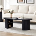 thumbnail image 1 of Wirrytor Mid-Century Oval Fluted Coffee Table with Hidden Storage, 47" Wood Center Table for Living Room, Black, 1 of 9