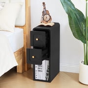 Wirrytor Mid-Century Modern Narrow Nightstand with 2 Drawers for Bedroom, Slim Bedside Table and Side End Table, Black