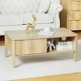 thumbnail image 1 of Wirrytor Mid-Century Square Fluted Coffee Table with Dual Storage Shelf, Storage Center Coffee Tables with Waveform Panel Sliding Door Dining Table for Living Room Apartment(Natural), 1 of 9