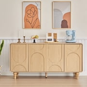 Wirrytor Mid Century Modern Sideboard Buffet Cabinet with Fluted Doors, Small Farmhouse Credenza with Adjustable Shelves Modular Storage Cabinets, Entryway Cabinet with Drawer and Adjustable Shelves