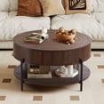 thumbnail image 1 of Wirrytor 30" Round Coffee Table with 2 Drawers and Storage Shelf, Modern Farmhouse Tea Table with Natural Tree Rings Top, Dark Brown, 1 of 8