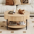 thumbnail image 1 of Wirrytor 30" Round Coffee Table with 2 Drawers and Storage Shelf, Modern Farmhouse Tea Table with Natural Tree Rings Top, Natural, 1 of 9