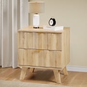 Wirrytor Modern Flutted NightStand with 2 Drawers, Farmhouse Sofa Table with Storage, Bedside Table for Living Room(Natural)