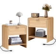 thumbnail image 1 of Wirrytor Modern Nightstand Set of 2 with Charging Station, Wide Wood Bedside Table w/ Storage Drawers, Mid Century End Table for Bedroom, Living Room,Curved Profile Design, Natural Oak, 1 of 7