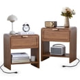 thumbnail image 1 of Wirrytor Modern Nightstand Set of 2 with USB charging, Wide Wood Bedside Table w/ Storage Drawers, Mid Century End Table for Bedroom, Living Room,Curved Profile Design,Walnut, 1 of 7
