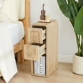 thumbnail image 1 of Wirrytor Narrow End Table with 2 Drawer & Open Storage Shelf, Modern Narrow Side Table for Small Spaces, Multifunctional Slim Nightstand for Bedroom, Living Room & Home Office,Oak, 1 of 8