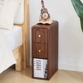thumbnail image 1 of Wirrytor Mid-Century Modern Narrow Nightstand with 2 Drawers for Bedroom, Slim Bedside Table and Side End Table, Walnut, 1 of 13