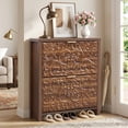 thumbnail image 1 of Wirrytor Floral Embossed Narrow Shoe Cabinet with 2 Flip Drawers, Slim Entryway Shoe Organizer for Hallway Foyer Bedroom, Walnut, 1 of 10
