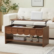 Wirrytor Lift Top Coffee Table with Storage for Living Room, Oval Coffee Table with Hidden Compartment and Open Shelf, Modern Center Table with Wave Edge Design and Hydraulic Lift