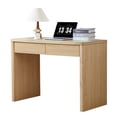 thumbnail image 1 of Wirrytor Natural Wood Small Computer Desk With 2 Storage Drawers, Scandinavian Study Desk For Bedroom Home Office Compact Space Vanity Table, 1 of 10
