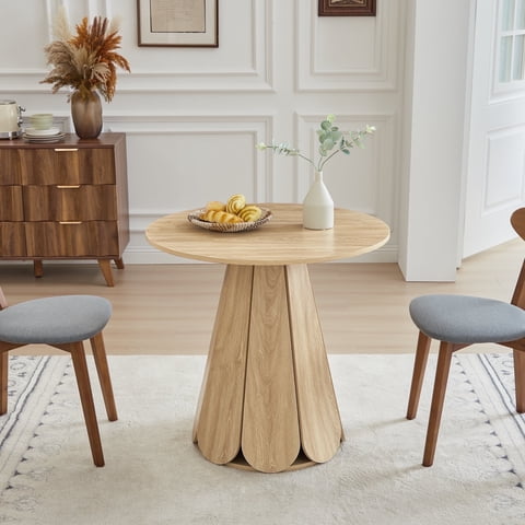 Wirrytor Small Round Dining Table for 4, 31 Inch Farmhouse Fluted Kitchen Table with Pedestal Base, Space Saving Circle Dining Table for Small Kitchen and Living Room