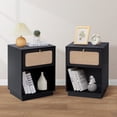 thumbnail image 1 of Wirrytor Rattan Night Stands Set of 2, Farmhouse Nightstand Bedside Table with Drawer and Storage Shelf, Boho End Side Table for Bedroom, Small Space, Black, 1 of 9