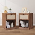 thumbnail image 1 of Wirrytor Rattan Night Stands Set of 2, Farmhouse Nightstand Bedside Table with Drawer and Storage Shelf, Boho End Side Table for Bedroom, Small Space, Walnut, 1 of 9