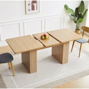 Wirrytor Rectangle Extendable Dining Table for 6-8 People Modern Expandable Kitchen Table with White Pedestal Base Wood veneer Particle Board Space Saving Design. Oak