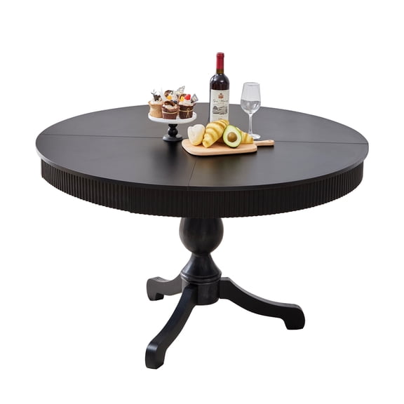 Wirrytor Round 4-Person Dining Table Kitchen Table with Round Tabletop & Curved Trestle Legs for Kitchen Black, Place Dining Table, Bistro