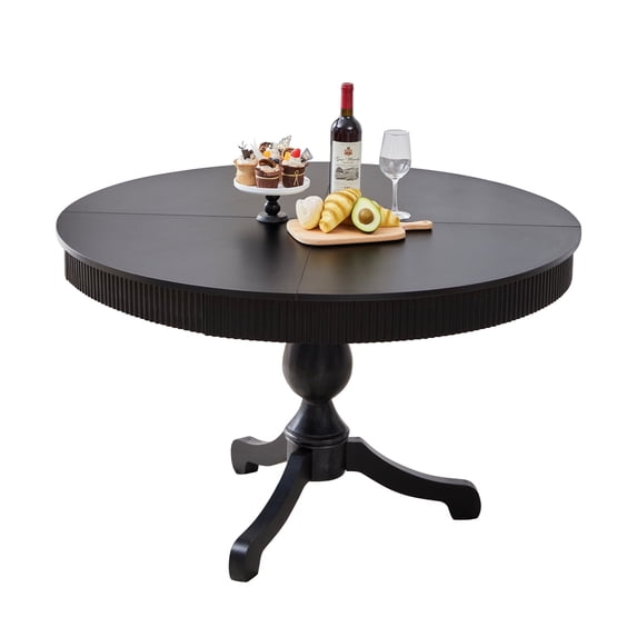 Wirrytor Round 4-Person Dining Table Kitchen Table with Round Tabletop & Curved Trestle Legs for Kitchen Black, Place Dining Table, Bistro