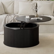 Wirrytor 31 inches Round Lift Top Coffee Table with Storage and Flip Top, Fluted Center Table for Living Room, Wood Coffee Table with Hidden Compartment, Round Arc Design, Black