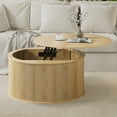 thumbnail image 1 of Wirrytor Round Lift Top Coffee Table with Storage and Flip Top, Fluted Center Table for Living Room, Wood Coffee Table with Hidden Compartment, Round Arc Design, Oak, 1 of 9